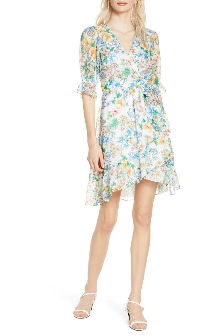 Garden Strolls Wrap Dress, Main, color, BOTANICAL FLORAL