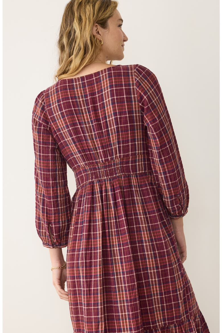 Maeve Plaid Tiered Midi Shirtdress, Alternate, color, MERLOT PLAID