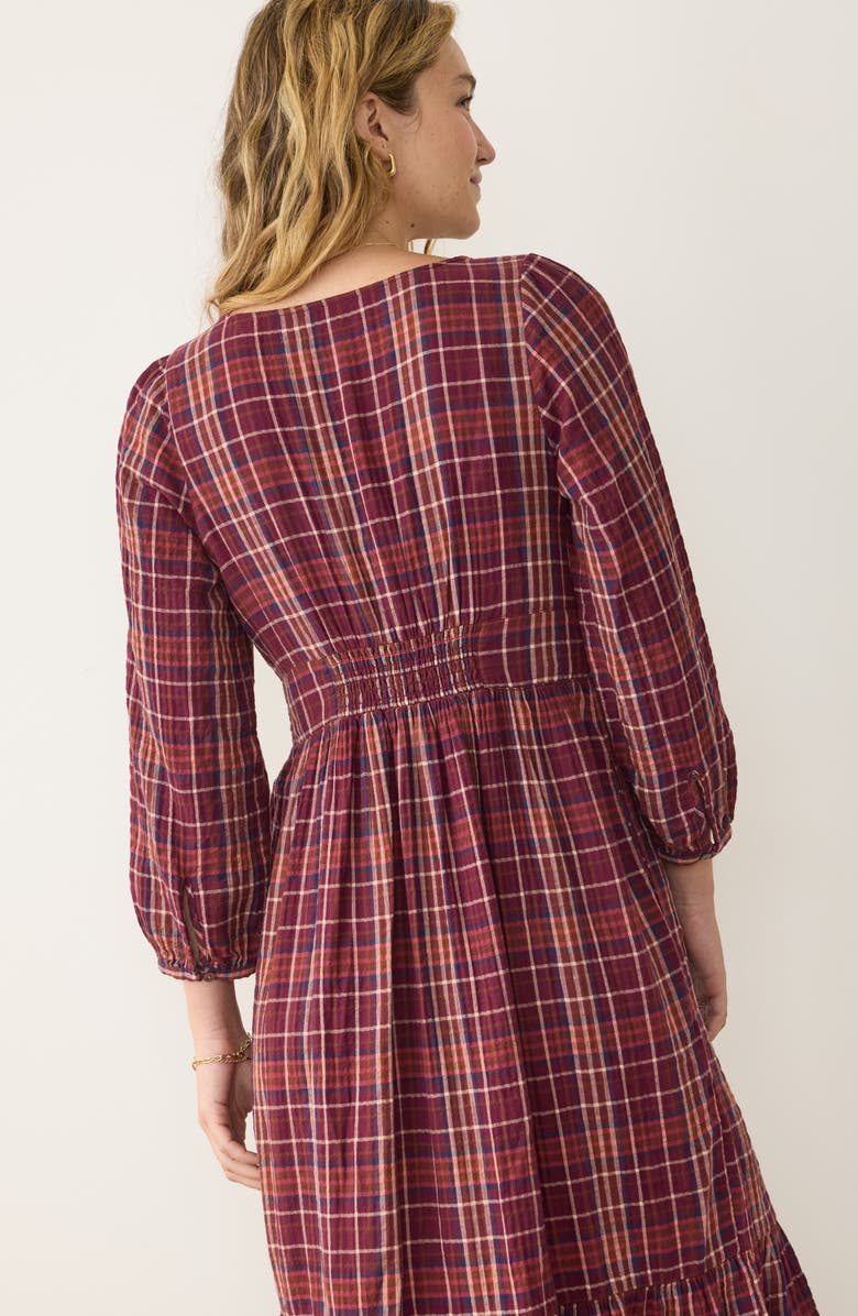 Marine Layer Maeve Plaid Tiered Midi Shirtdress, Alternate, color, Merlot Plaid