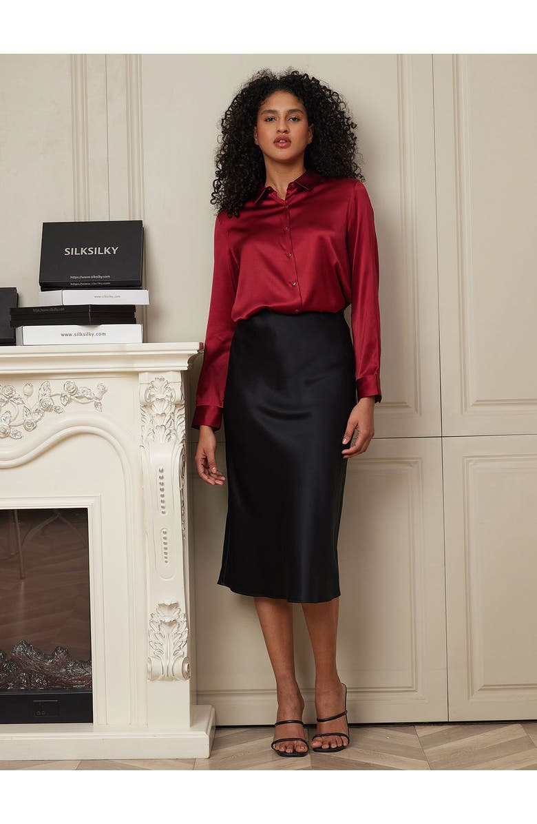 SILKSILKY 19Momme Mulberry Silk Stretch Long Straight Skirt, Alternate, color, 