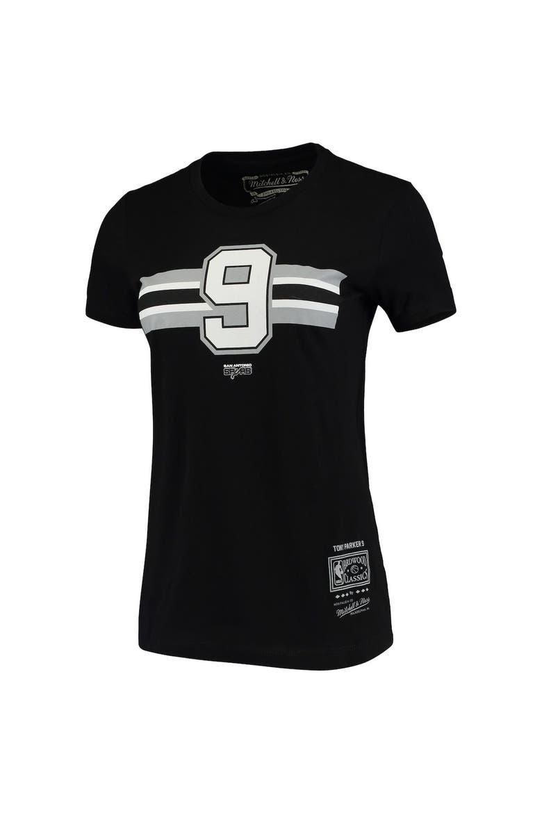 Women's Mitchell & Ness Tony Parker Black San Antonio Spurs Team Stripe V-Neck T-Shirt, Alternate, color, Black