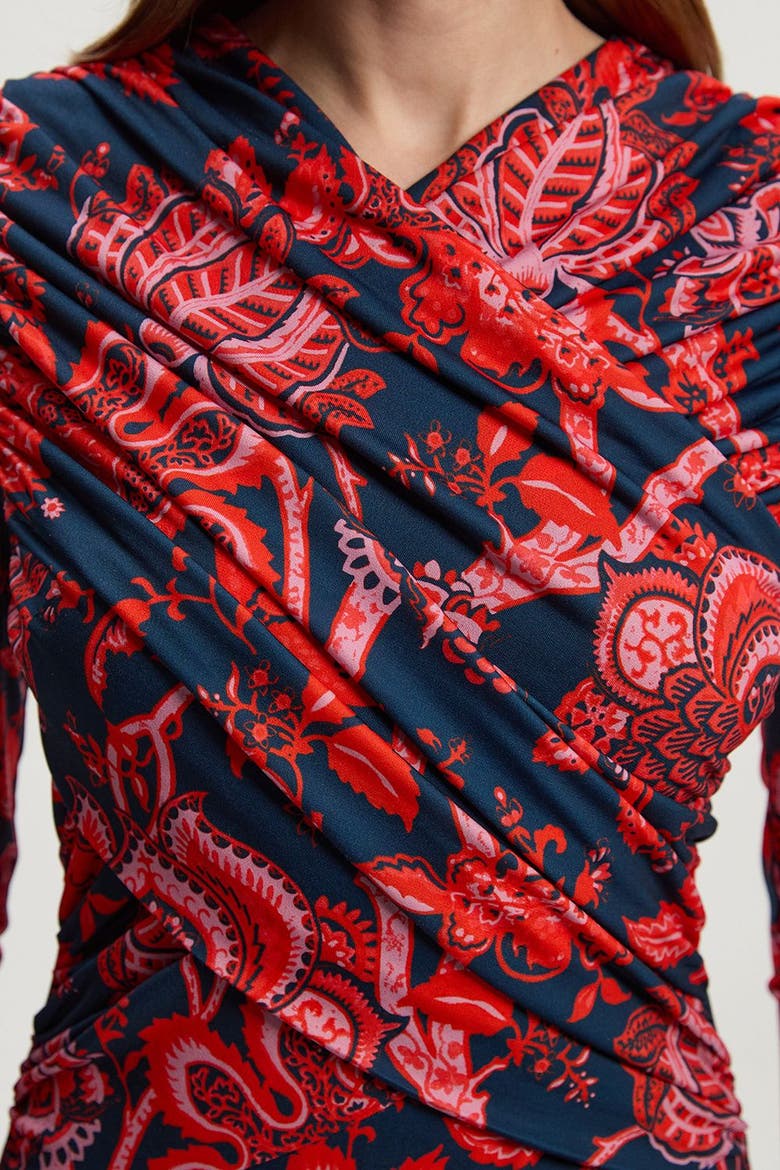 Paisley Jersey Crepe Twist Maxi Dress, Alternate, color, Red