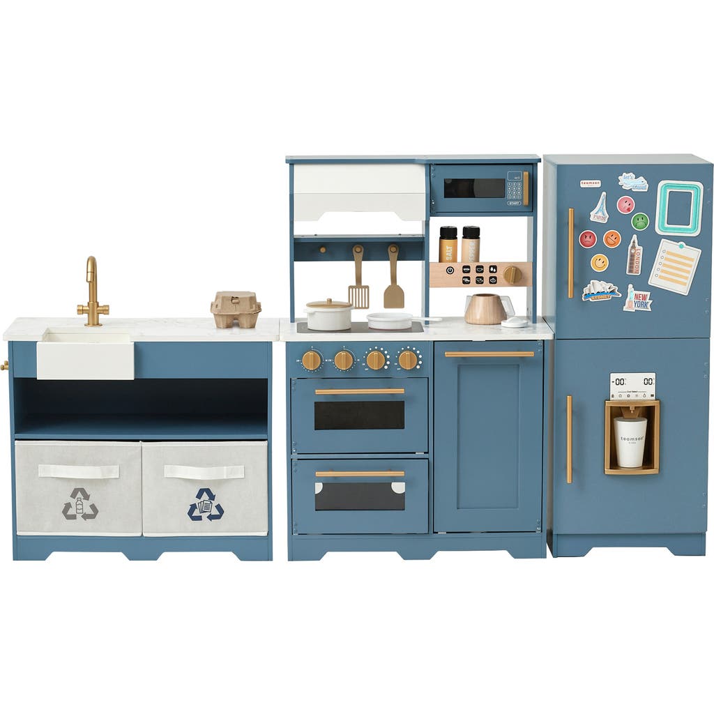 Teamson Kids Chef Atlanta Kitchen Playset in Stone Blue/White  product