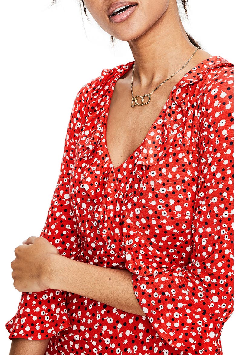 Fluted Wrap Style Stretch Jersey Dress, Alternate, color, ROSEHIP DAISY DITSY