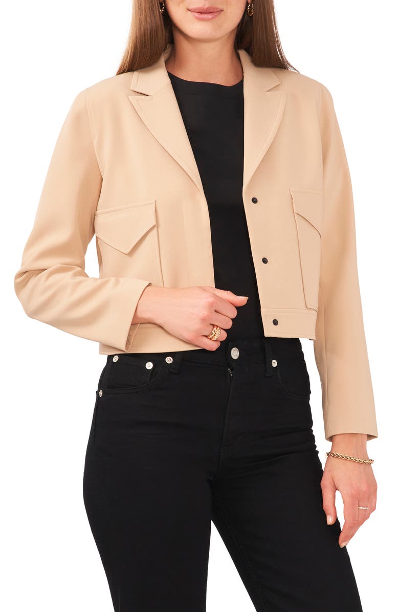 Vince Camuto Notched Lapel Crop Blazer, Main, color, Fall Camel