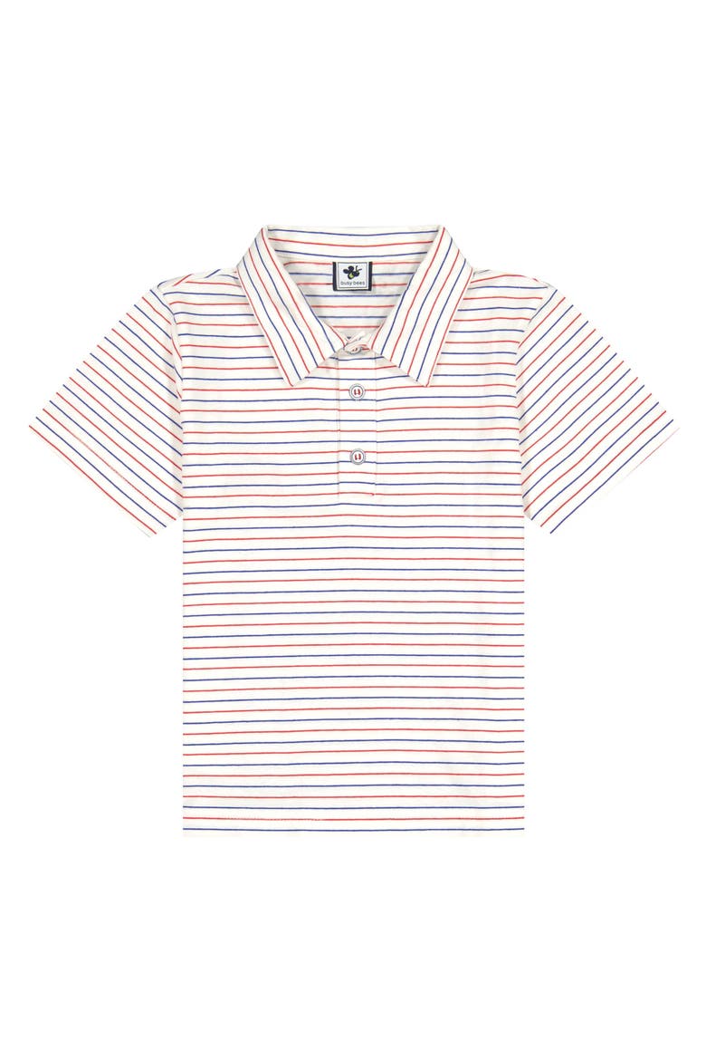 Boys Short Sleeve Polo Red White and Blue Stripe, Main, color, White and Blue Stripe