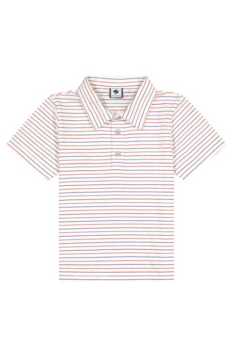 Boys Short Sleeve Polo Red White and Blue Stripe