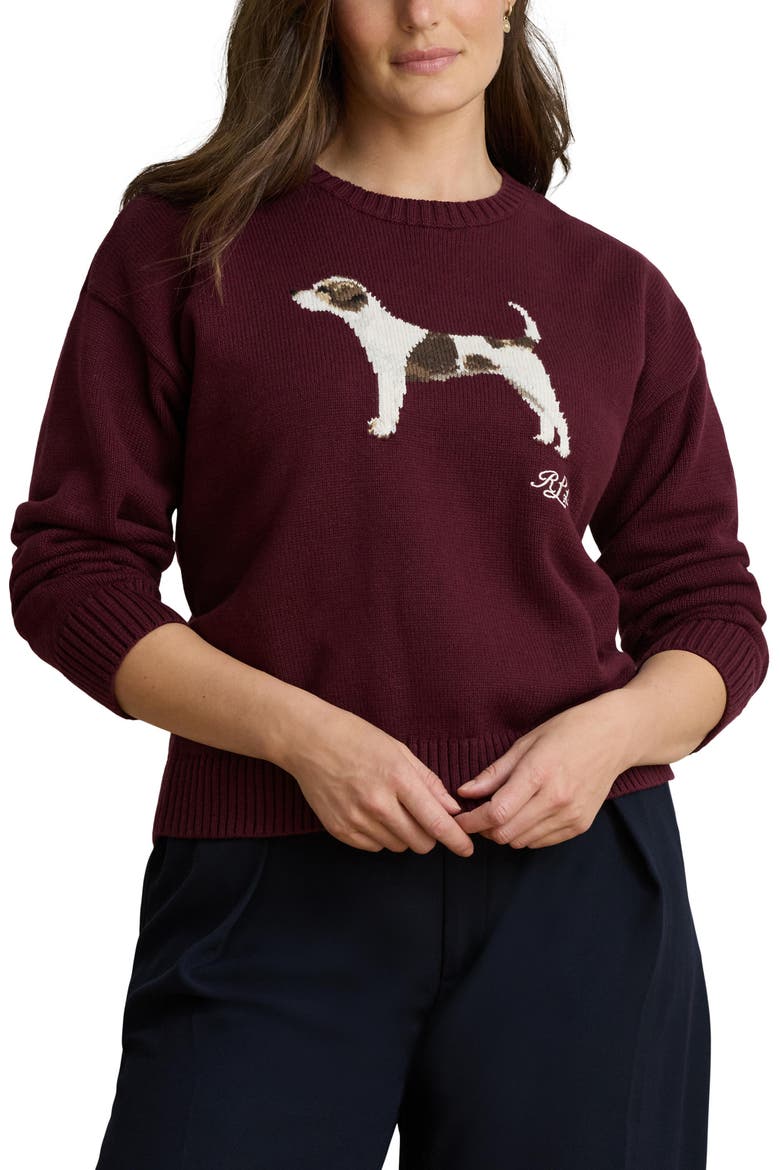 Intarsia Knit Cotton Crewneck Sweater, Alternate, color, BURGUNDY MULTI