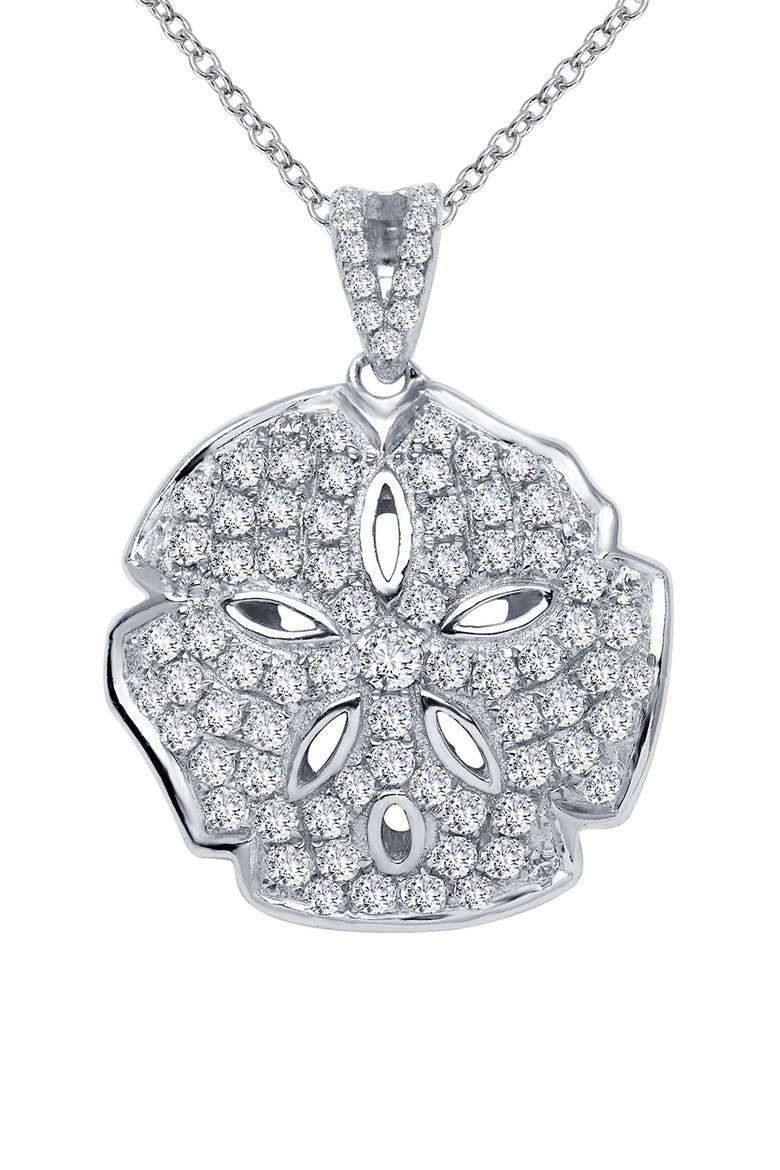 Simulated Diamond Sand Dollar Pendant Necklace, Main, color, WHITE
