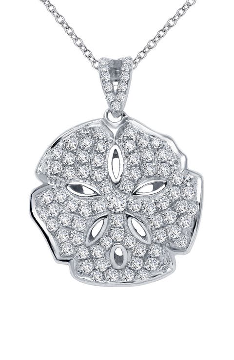 Simulated Diamond Sand Dollar Pendant Necklace