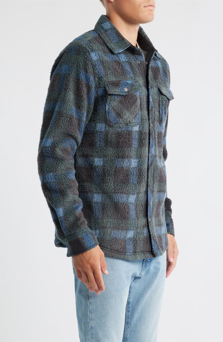 O'Neill Glacier Plaid Fleece Snap-Up Overshirt, Alternate, color, Dark Slate