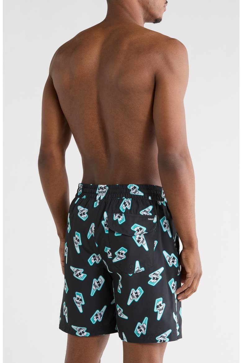 Skull Lightning Volley Swim Trunks, Alternate, color, BLACK