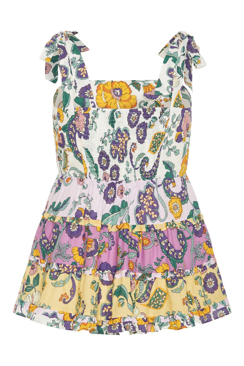 Cleo Smocked Tie Shoulder Top, Alternate, color, JACARANDA SPLICE