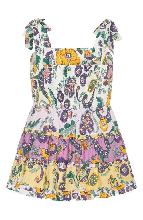 City Chic Cleo Smocked Tie Shoulder Top In Multi