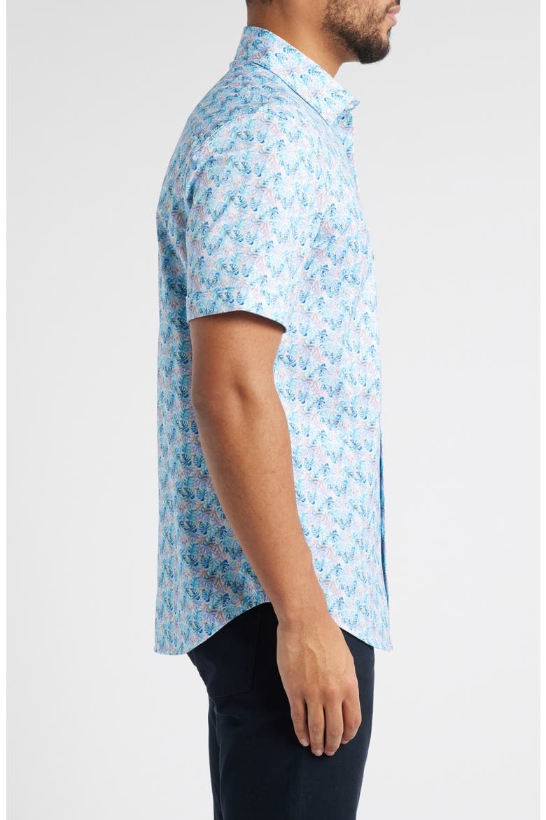 Miles OoohCotton® Solid Short Sleeve Button-Up Shirt, Alternate, color, TURQUOISE