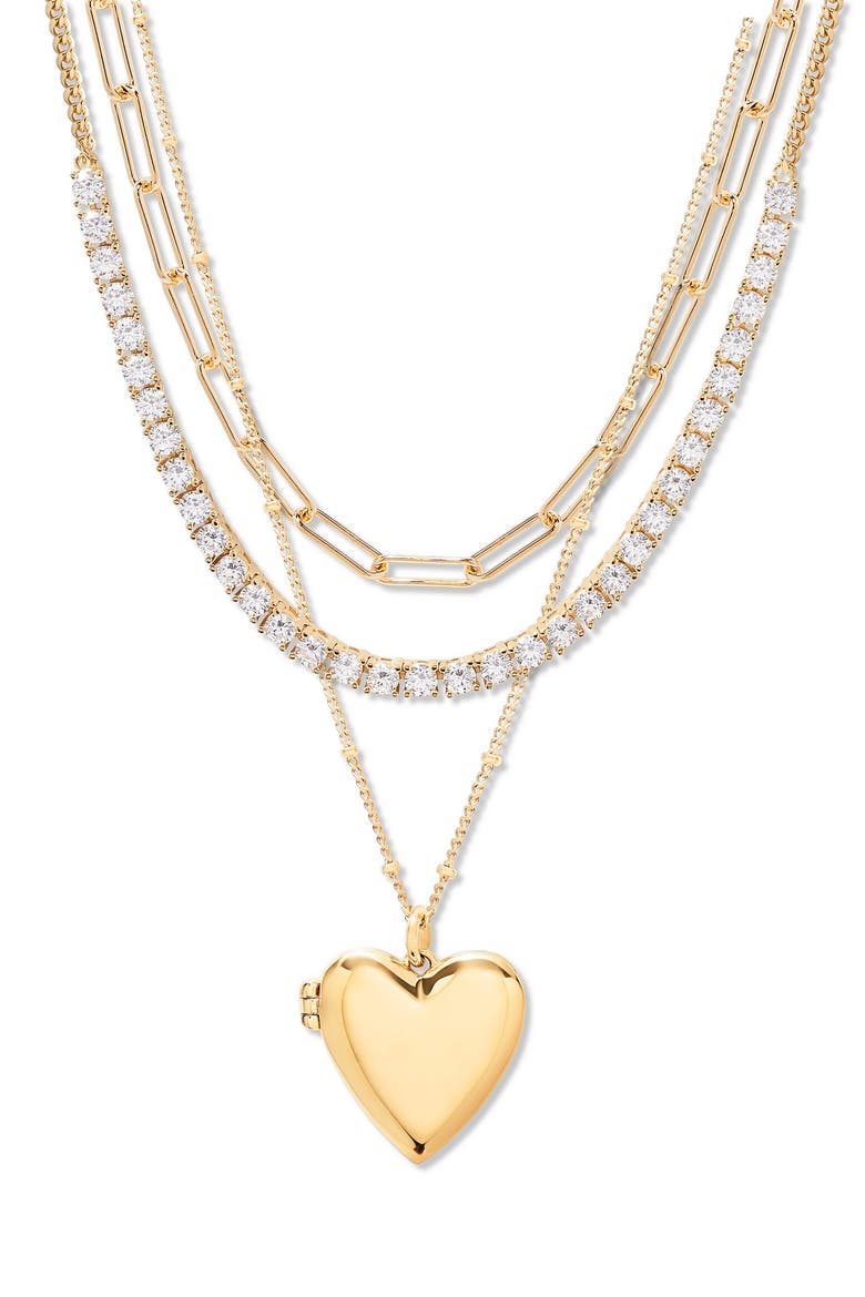 Isabella Set of 3 Tennis Layering Necklaces, Main, color, GOLD