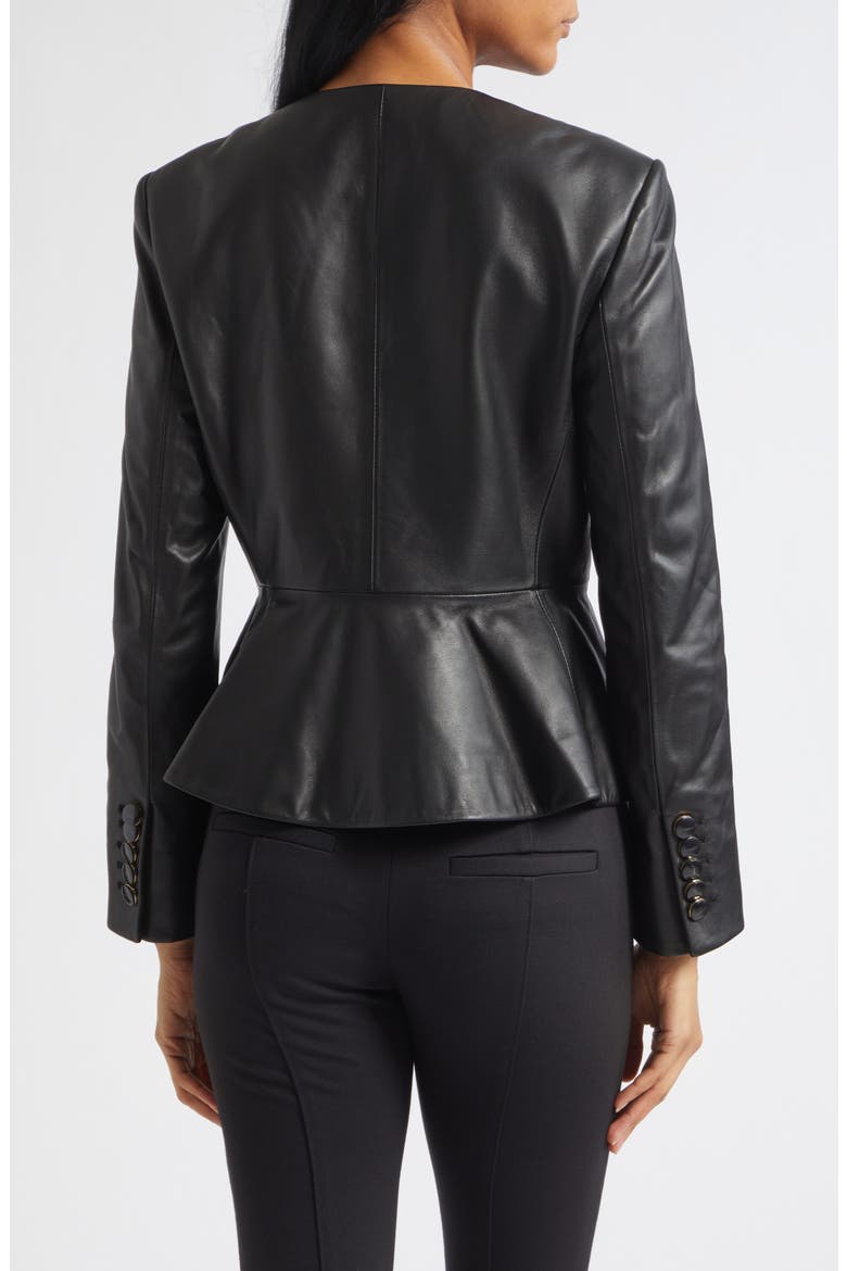 Quinn Leather Peplum Jacket, Alternate, color, BLACK