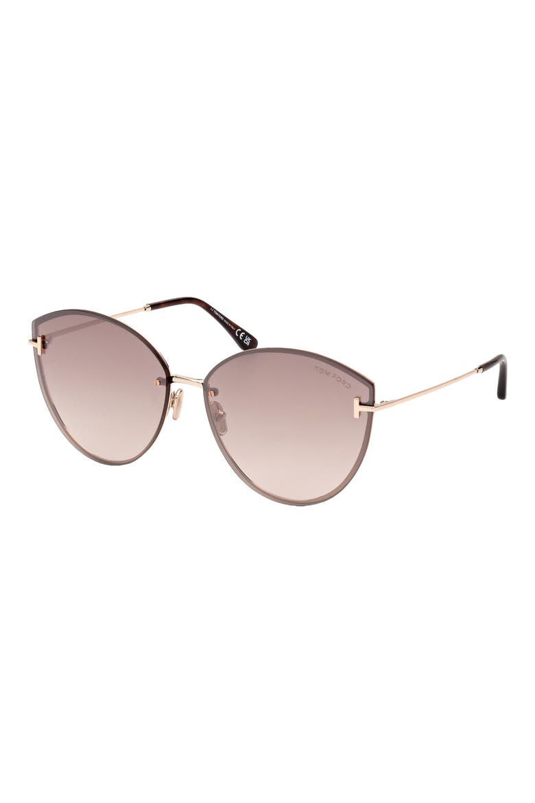 Evangeline 63mm Oversize Gradient Cat Eye Sunglasses, Alternate, color, SHINY ROSE GOLD / BROWN GOLD