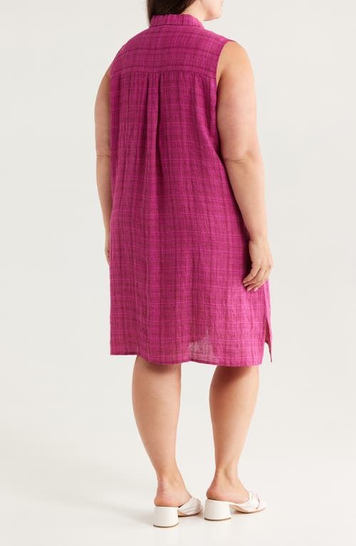 Eileen Fisher Plaid Sleeveless Organic Linen Shift Dress In Red