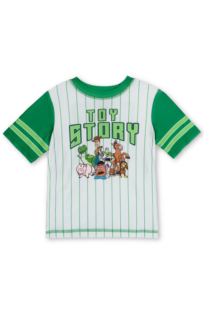 Disney Toy Story Swimwear 2-Piece Rash Guard and Swim Trunks Set, Alternate, color, Toy Story Grey Green