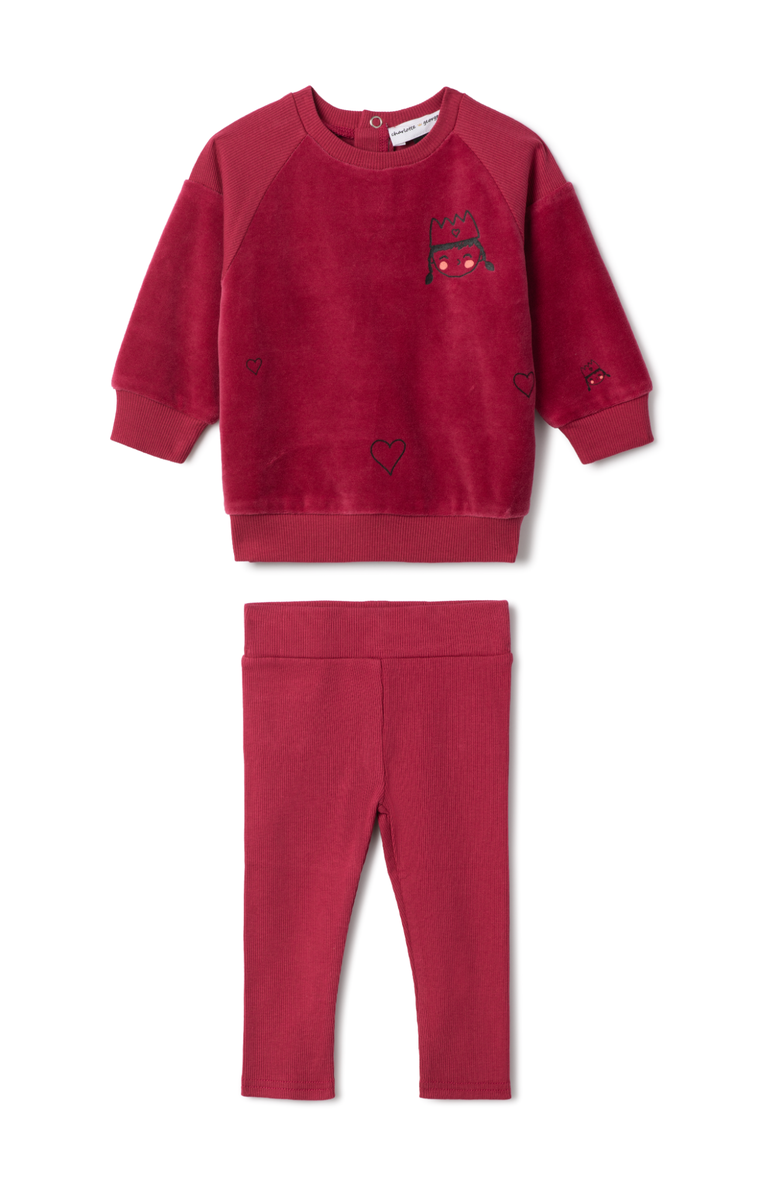 Charlotte & George Princess Print Velour Sweatshirt and Leggings Set, Main, color, Berry
