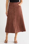 MAX STUDIO Button Front Faux Suede Maxi Skirt