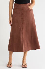 MAX STUDIO Button Front Faux Suede Maxi Skirt