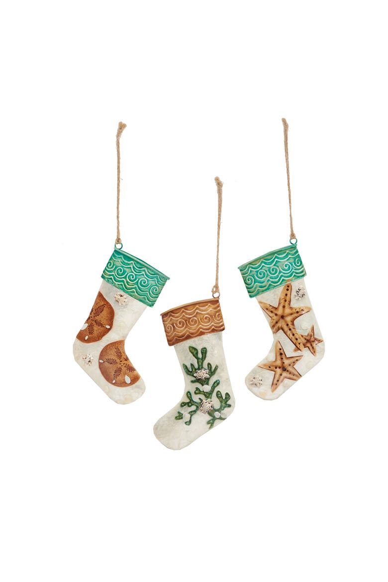 Coral Stocking Christmas Xmas Ornament Capiz Shell Tin A/3, Main, color, Off-White