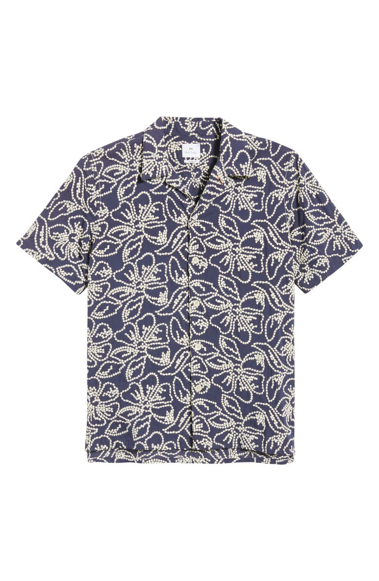 PS Paul Smith Casual Fit Floral Embroidered Camp Shirt, Alternate, color, Very Dark Navy