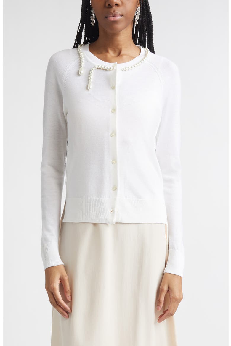 Classic Faux Pearl Merino Wool & Silk Cardigan, Main, color, IVORY/ PEARL2