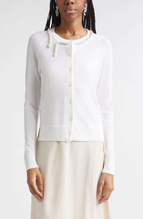 Classic Faux Pearl Merino Wool & Silk Cardigan
