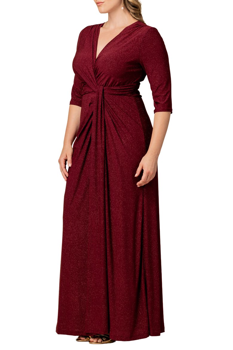 Romanced by Moonlight Glitter A-Line Jersey Gown, Alternate, color, DARK RED
