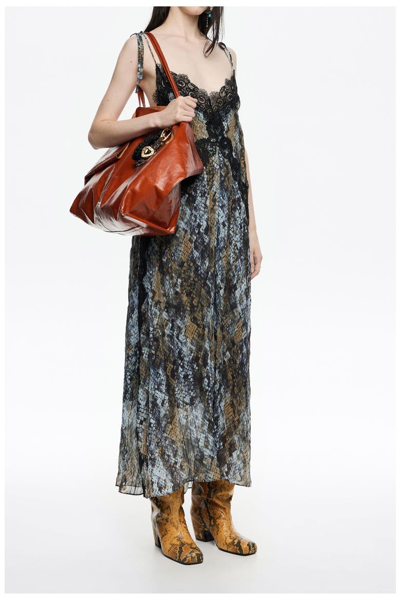 Fluid Lace Dress, Alternate, color, SNAKE KHAKI