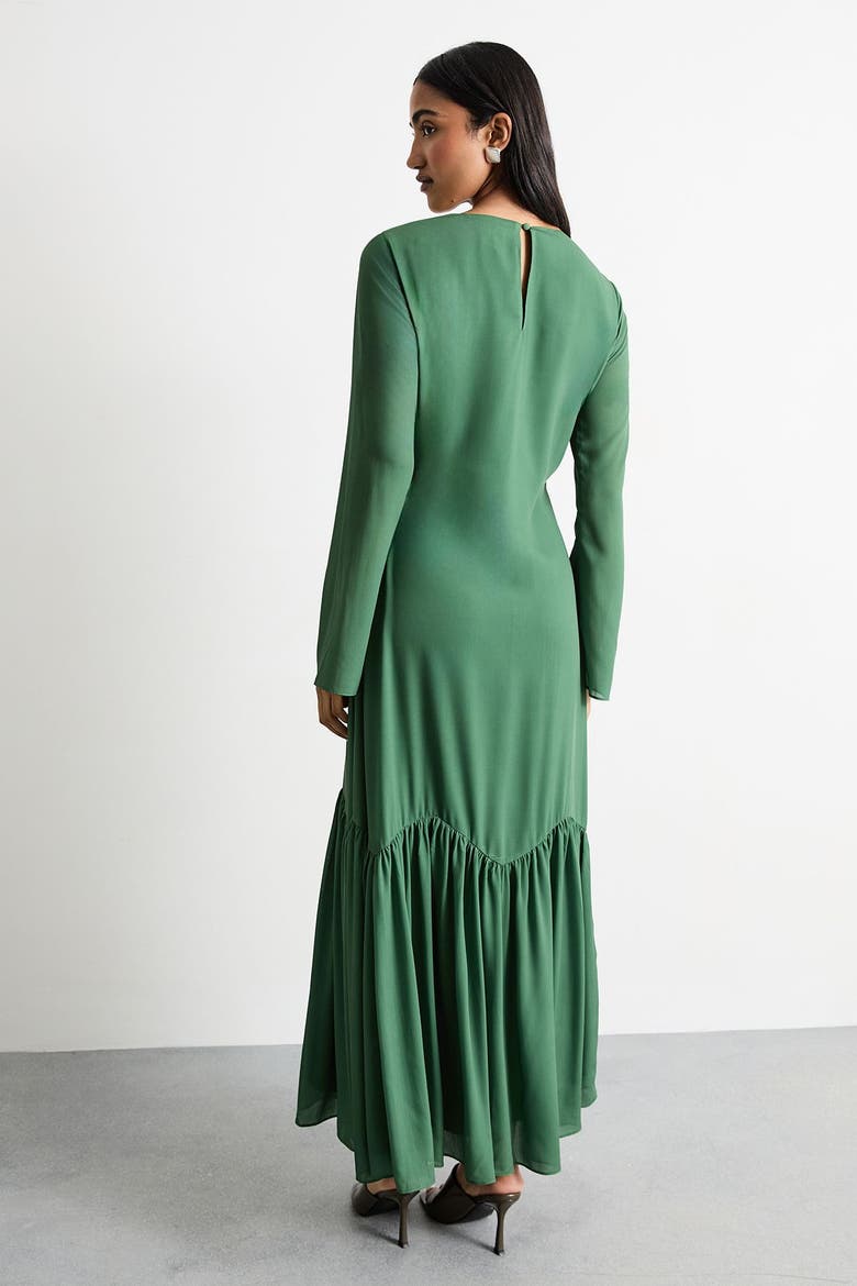 Chiffon Placement Print Midaxi Dress, Alternate, color, Dark Green