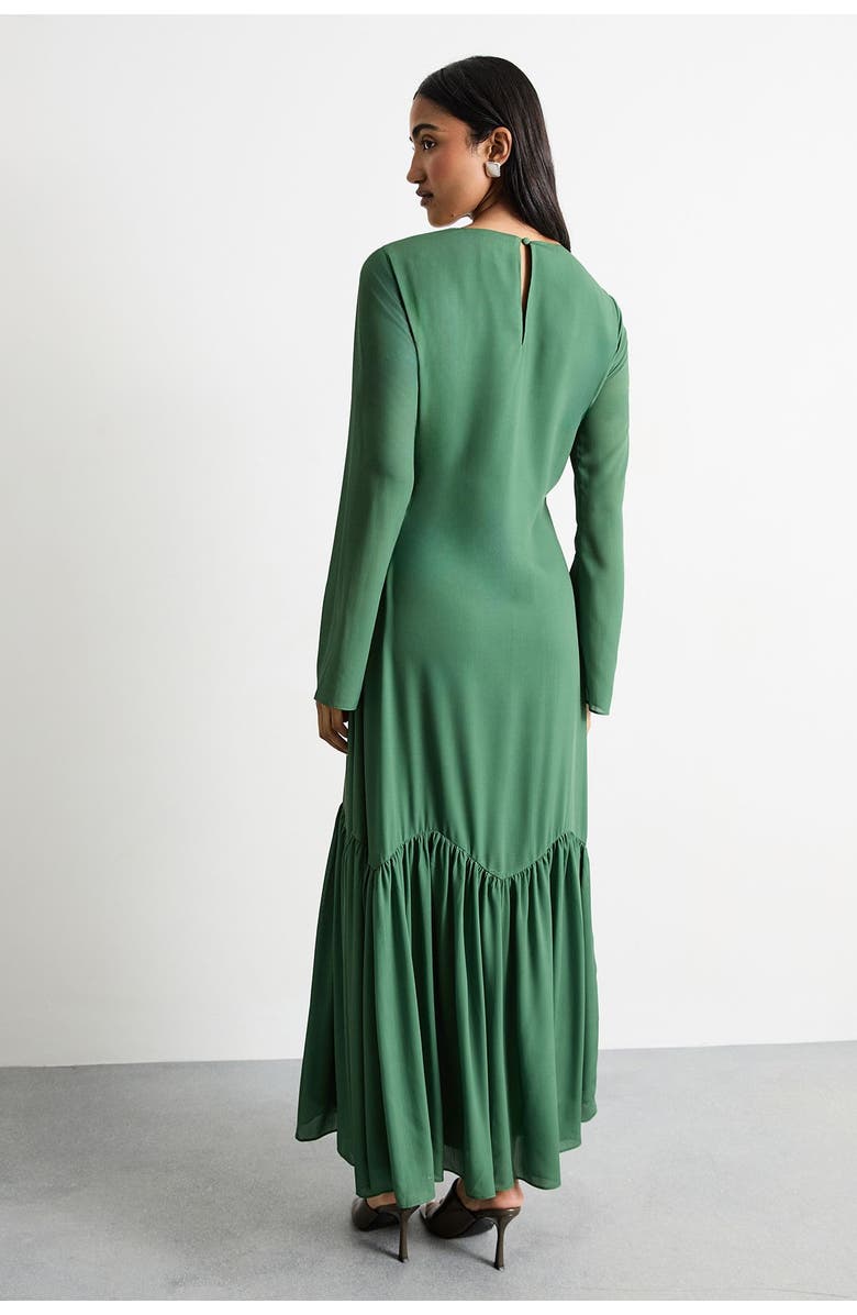 Warehouse Chiffon Placement Print Midaxi Dress, Alternate, color, Dark Green