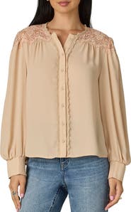 Wit & Wisdom Lace Inset Button Front Shirt