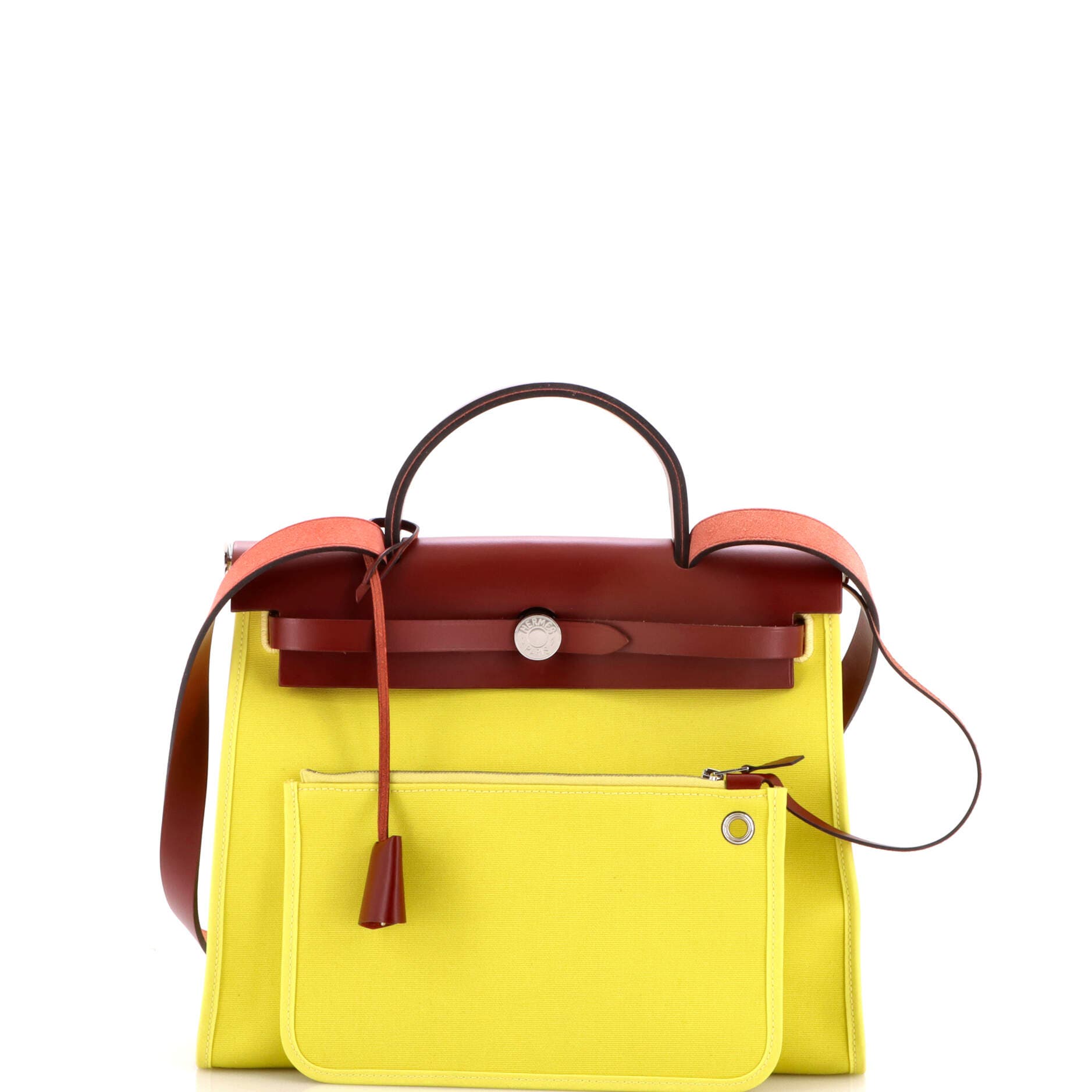 Pre-Owned Hermes Herbag Zip Leather and Toile 31, Alternate, color, Lime