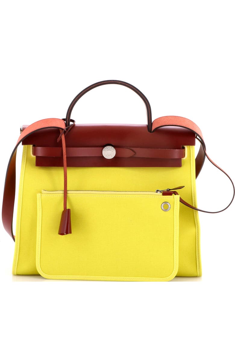 Pre-Owned Hermes Herbag Zip Leather and Toile 31, Alternate, color, Lime