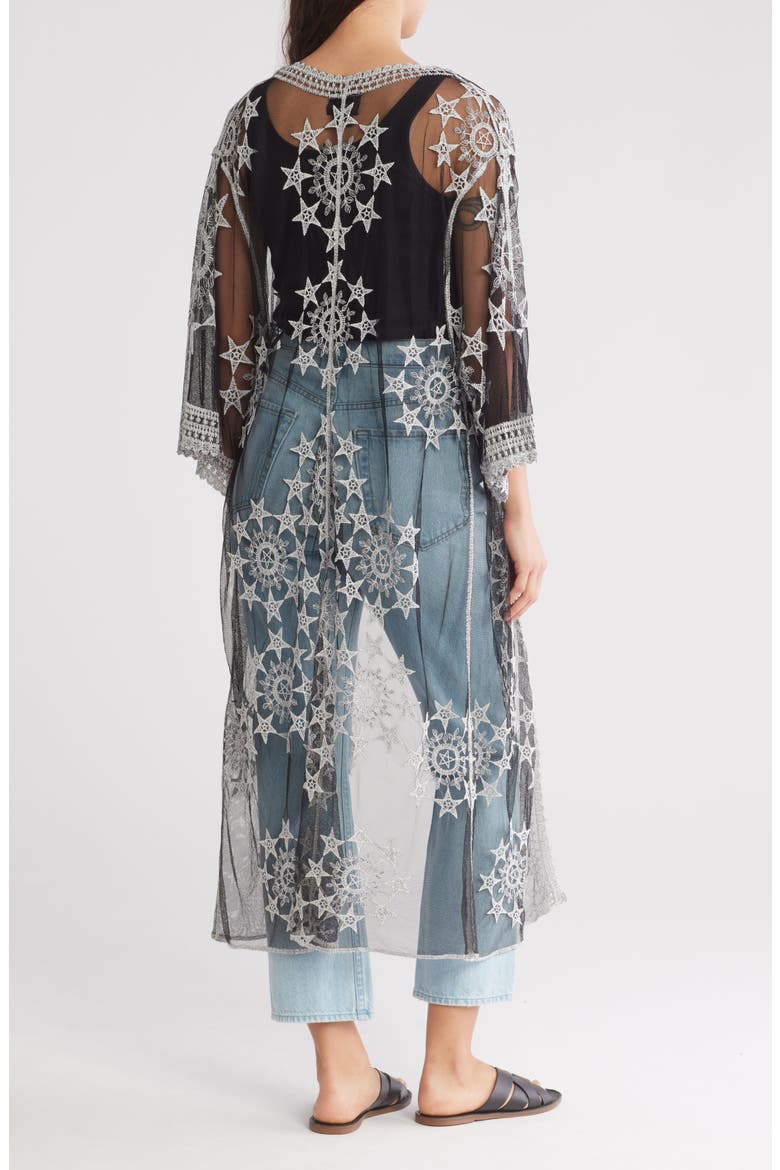 Embroidered Tie Front Duster, Alternate, color, BLACK/ WHITE