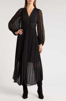 Chelsea28 Pleated Long Sleeve Chiffon Dress