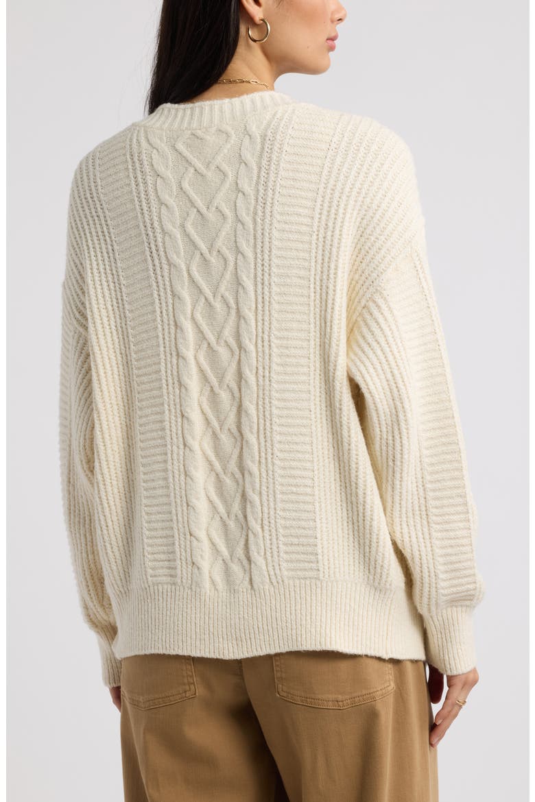 Relaxed Cable Stitch V-Neck Cardigan, Alternate, color, IVORY DOVE