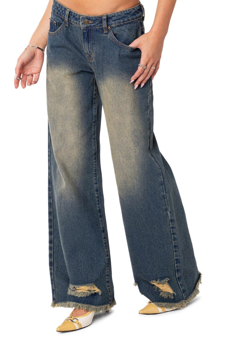 EDIKTED Orbit Washed Wide Leg Jeans, Alternate, color, 