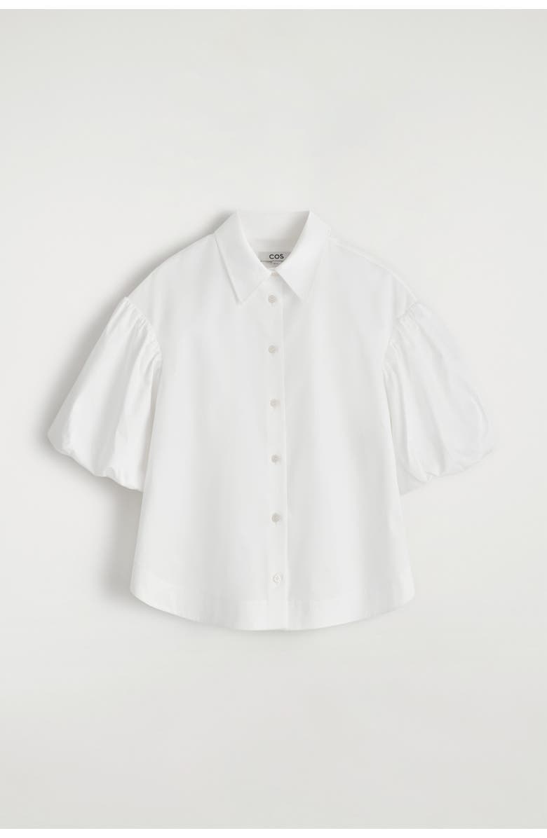 COS Puff-Sleeve Cotton Shirt, Alternate, color, White