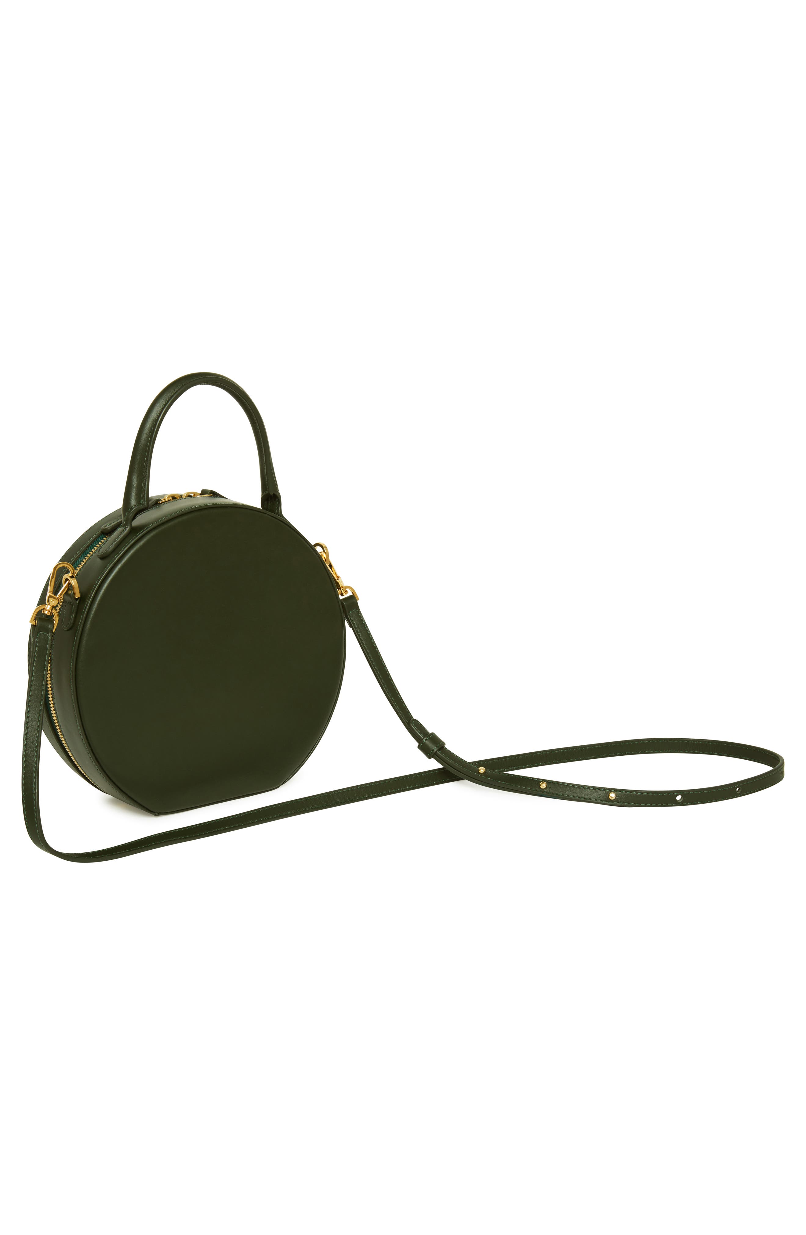 Calfskin Leather Circle Crossbody Bag, Alternate, color, MOSS