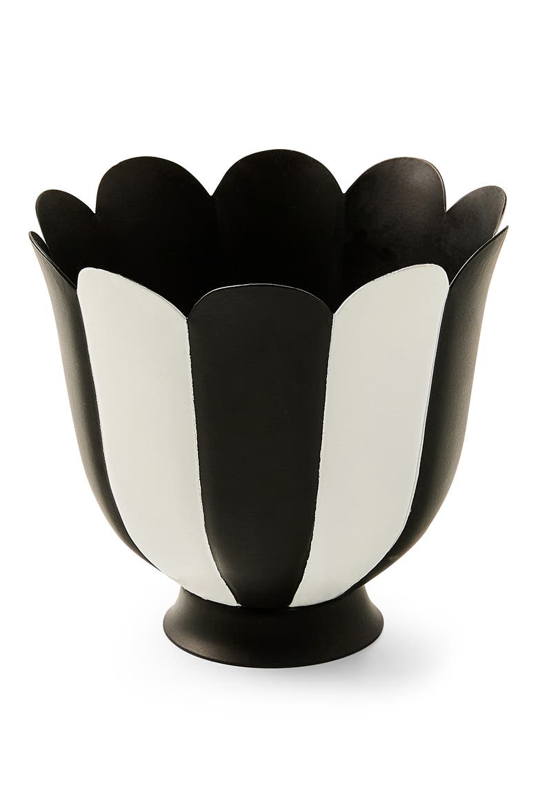 Courtly Stripe Small Scalloped Flower Pot, Main, color, BLACK