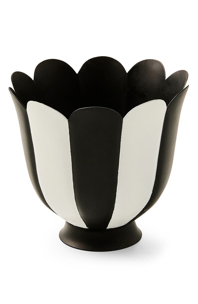MACKENZIE CHILDS Courtly Stripe Small Scalloped Flower Pot, Main, color, Black