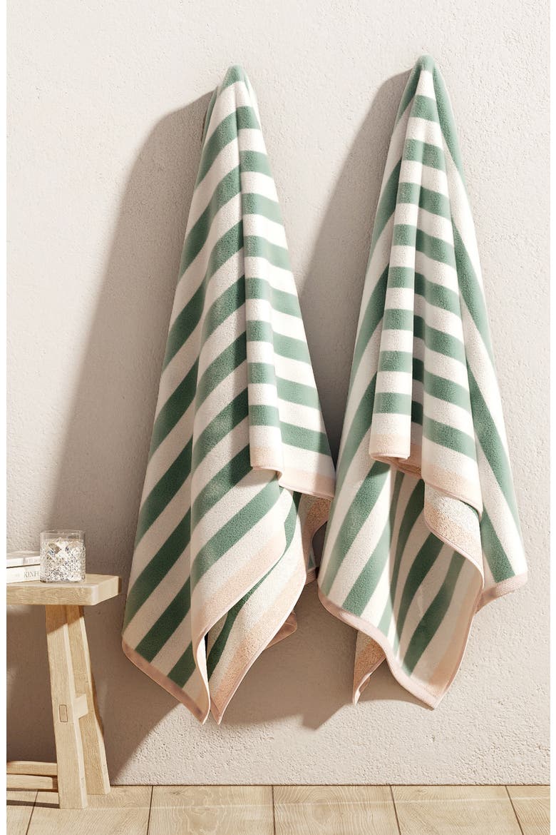 2-Pack Stripe Oversize Beach Towels, Alternate, color, MINERAL BLUE / BLUSH