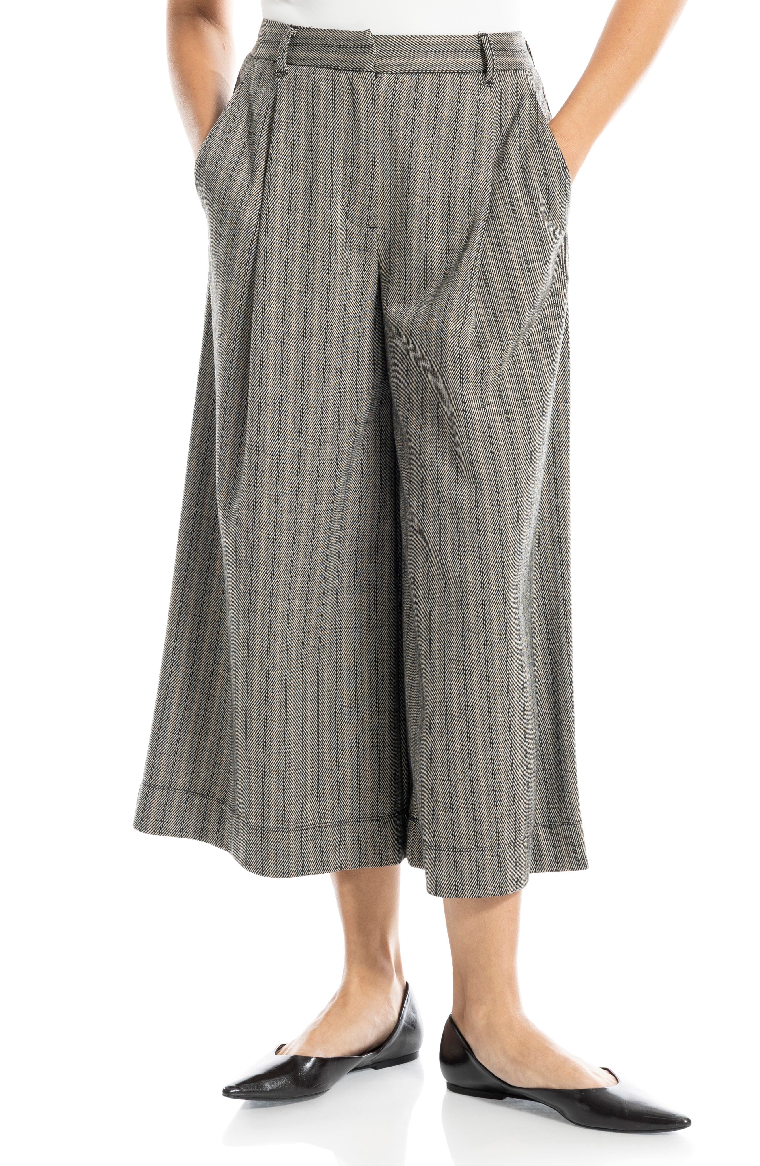 Max Studio Double Knit Striped Culottes In Black/ Vicuna/ Crm