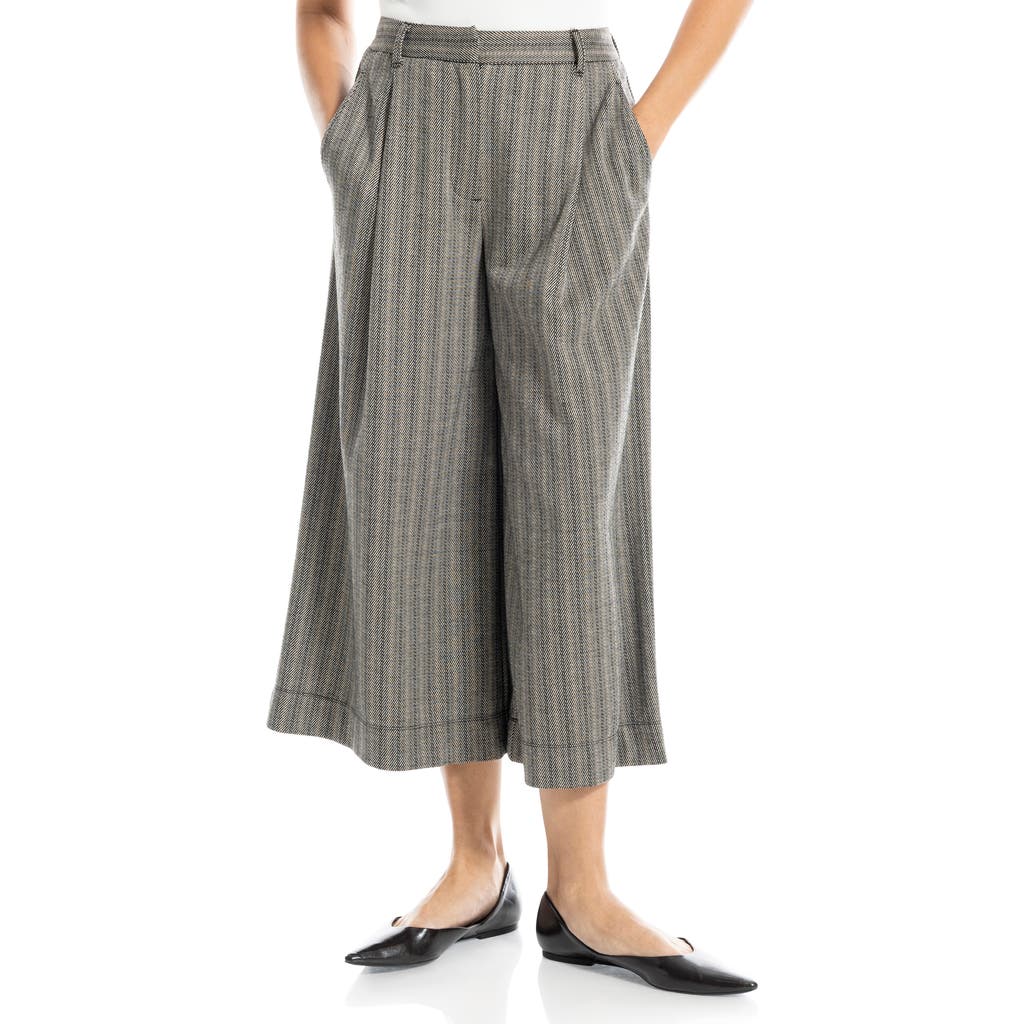 Max Studio Double Knit Striped Culottes In Black/ Vicuna/ Crm