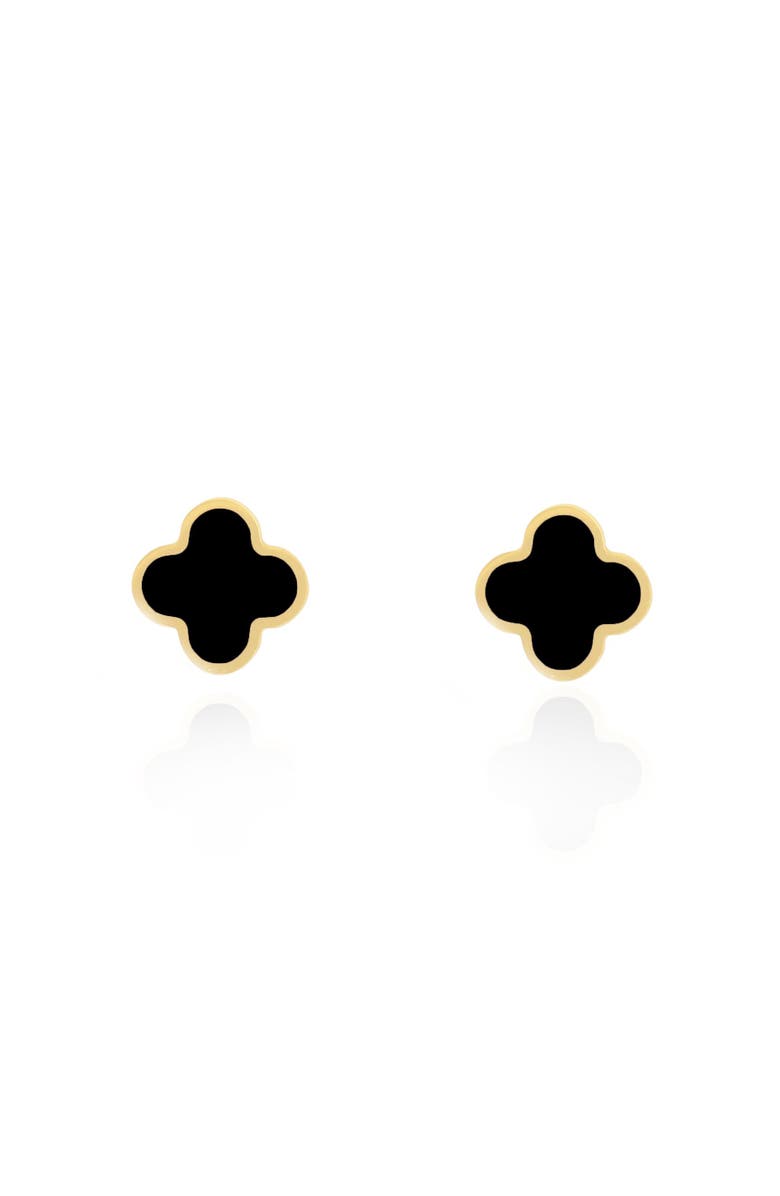 The Lovery Fine Jewelry Small Onyx Clover Stud Earrings, Alternate, color, Yellow Gold